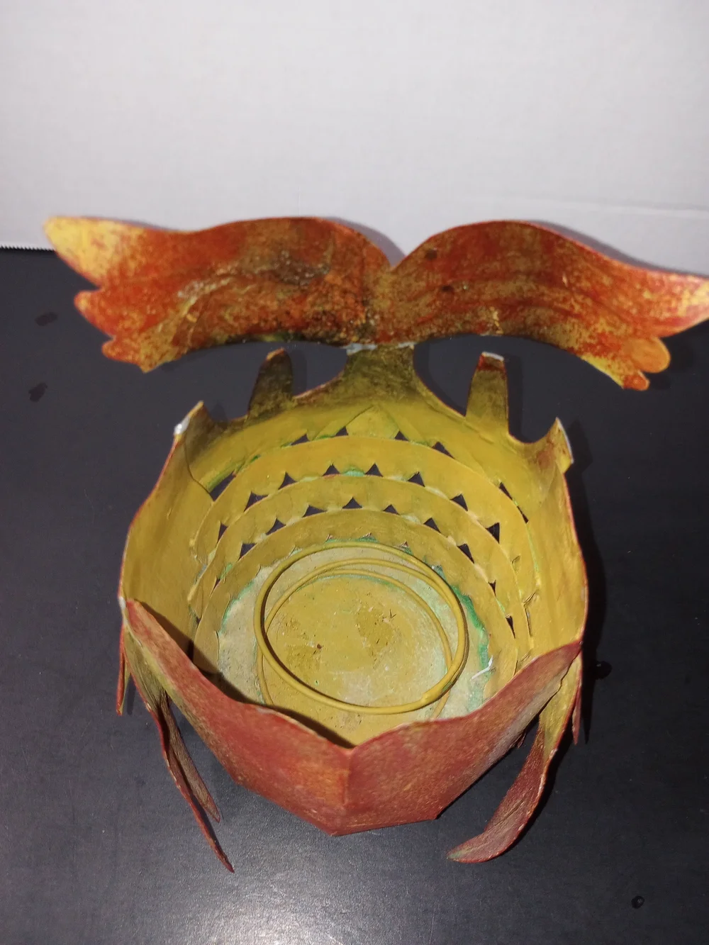 Rustic Orange Owl Decorative Tea Lite Candle Holder- Home Accents